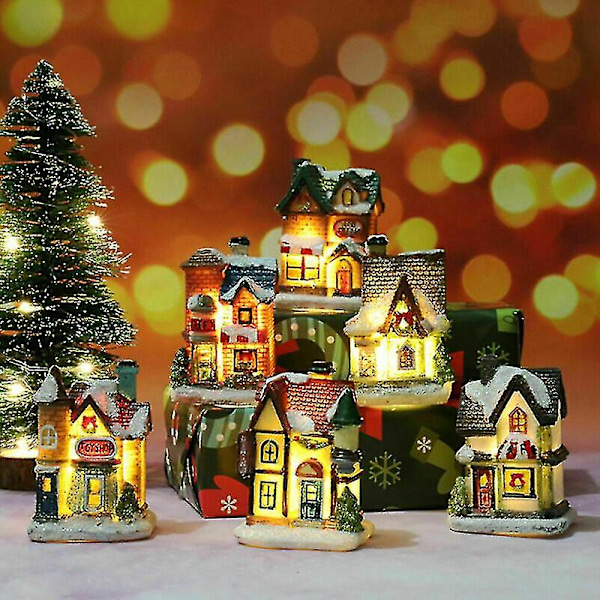 Julelandsbyhuse Julemand Snemand Tog Snescene LED Lys Op Julepynt Harpiks (H)
