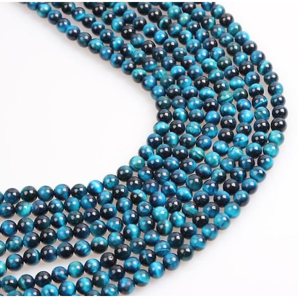 Naturlig edelsten rund avstandsstykke løse perler for smykkefremstilling 15,5" 1 tråd 6 mm (akvamarin tigerøye, 6 mm 63 perler)