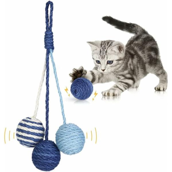 Katt leksak boll inomhus sisal boll för katt med sisal rep, katt klösboll ringande - Blå