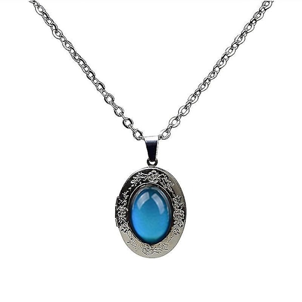 Oval Hengesmykke med Åpningsbart Locket, Bilderamme Smykke, Temperaturforandrende Farge Hengesmykke