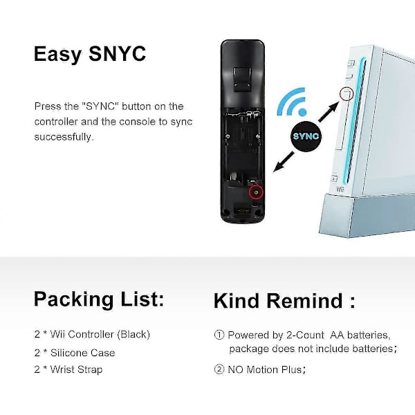 Bameca Wii-handkontroll 2-pack, Wii Remote-handkontroll för Wii och Wii U
