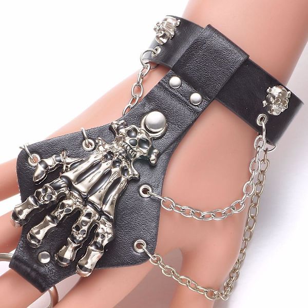 Punk Rock Alloy Skull Handgjord Nitar Kedjeband