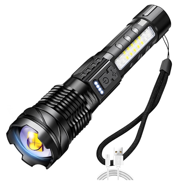 Erittäin tehokas 20000 LM LED-taskulamppu - ladattava 7 tilaa USB-C-akkukäyttöinen taskulamppu punaisella ja sinisellä sivuvalolla, pidikkeellä