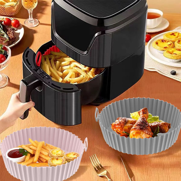 2 stk. runde Airfryer silikoneindsatser tilbehør, genanvendelig indsats, non-stick bageplade, gryde, kurv, bageform