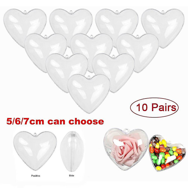 10 stk Hjerteformede Kuler Transparent Plast Hjemmedekorasjoner Fyllbare Pynt Juletrær Bryllup Godteri Hage Lys Fest (7cm)