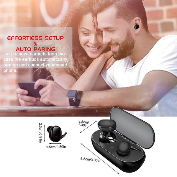TWS Bluetooth 5.0-hodetelefoner, trådløse Bluetooth-øretelefoner Mini-øretelefoner, vanntette Bluetooth-sportshodetelefoner med mikrofon, støyreduksjon, til