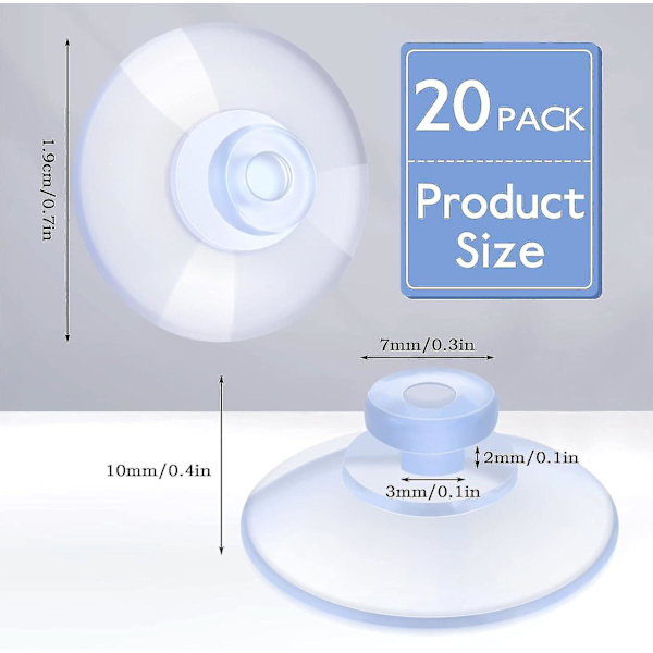 Förpackning med 100 sugproppar för fönster, 20 mm krokar med sugpropp, transparenta sugproppar i plast