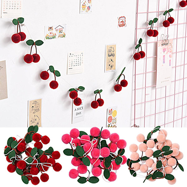 Hängande Ornament Extra Lång Väggkonst Hängande Hänge Bayberry Filtboll Dekoration (Rosa)