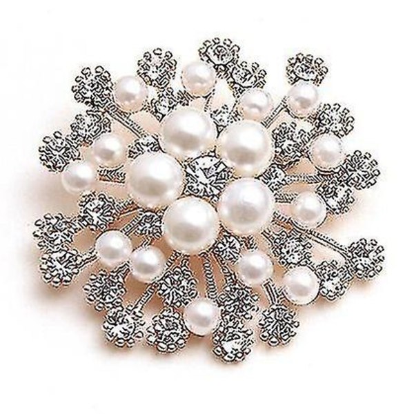 Ny Kristallbrosch Lapel Nål Mode Kvinnor Bröllopsklänning Hijab Nål Smycken Rhinestone Stora Broscher (Silver)