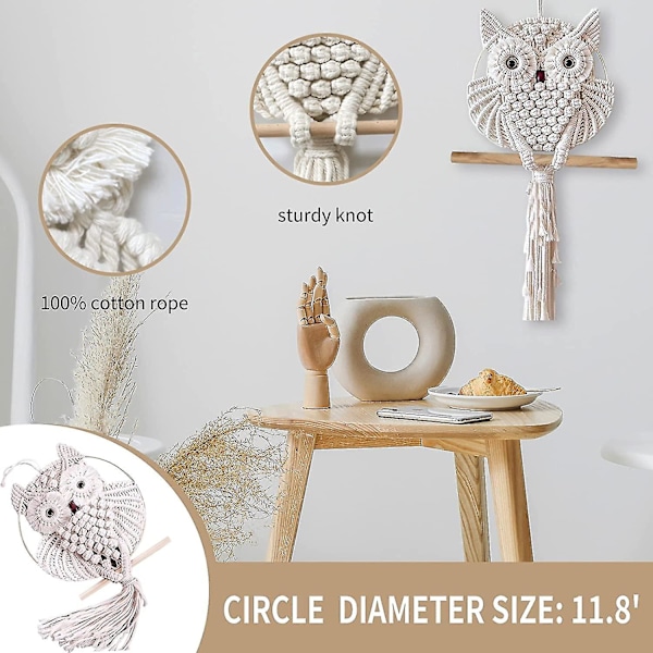 Uggla Väggbonad, Uggla Makramé Väggbonad Konst Dekoration Handgjord Vävd Boho Bonad Ornament Uggla Makramé Bonad (Liten)