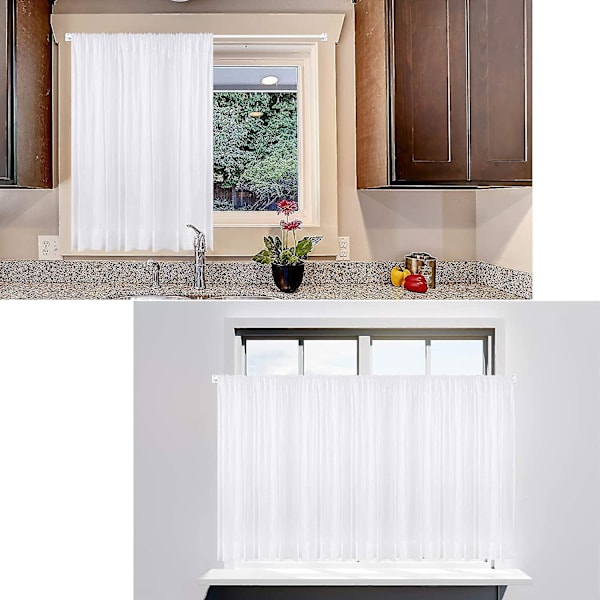 Justerbar gardinstång i plast, fönstersträckningsstång, självhäftande krokar, 40-60 cm (vit, 2 st)