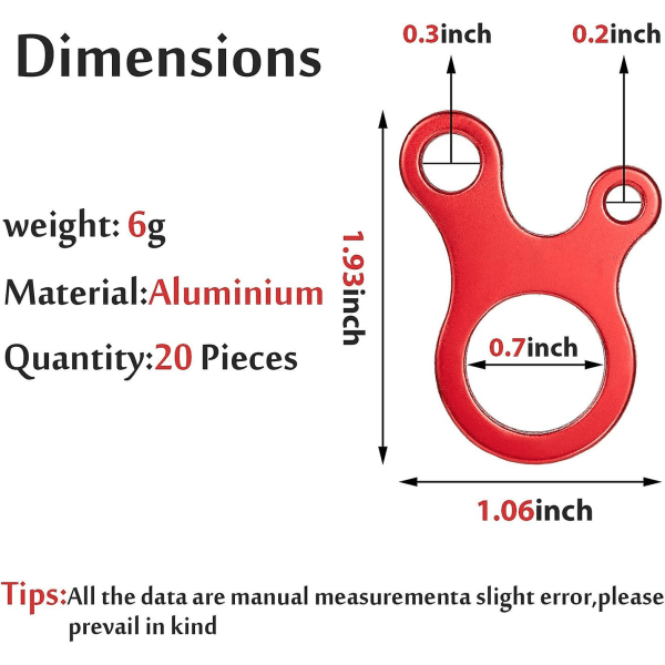 20 stk. teltstrammere i aluminiumlegering, teltstrammere, taujusterere, telttaujusterere for utendørs camping og fotturer, rød