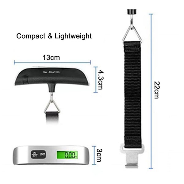 Bagagevåg, Bärbar Digital Hängande Bagagevåg För Resor, Resväska Vikt Vågskala, 50kg, Batteri Ingår - Silver Niuniu