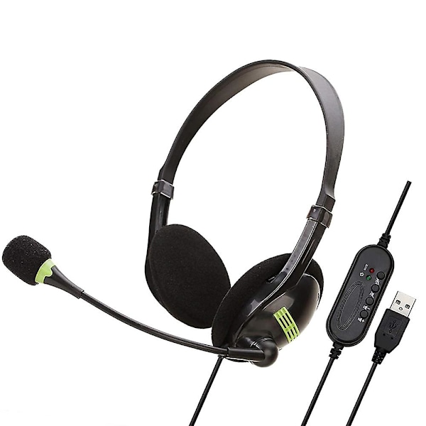 USB-kabelanslutna hörlurar med mikrofon Over-Ear Hörlurar med mikrofonbrytare Volymkontroll för PC/Datorer/