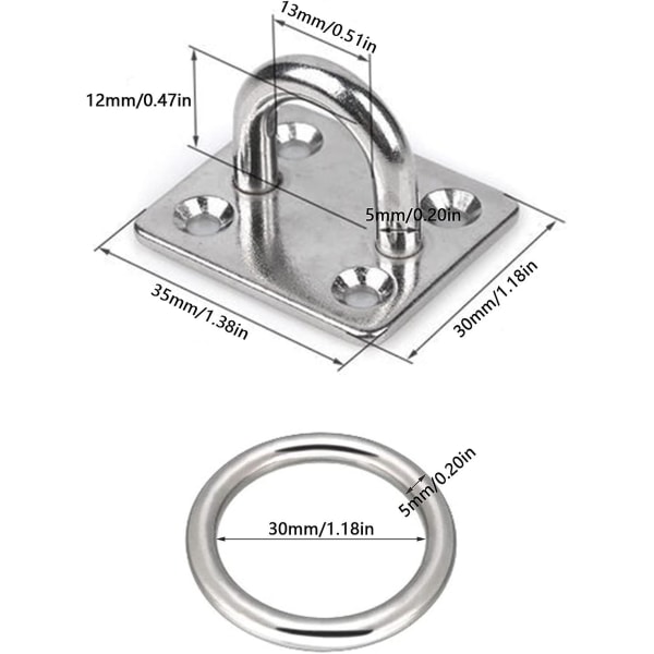 Ringanker vægmonteret krog 304 rustfrit stål øjeplade panel M5 båd øjeplade panel stærk loft vægmonteret krog 4stk