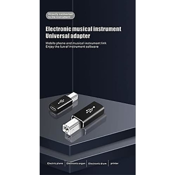 USB C till USB B-adapter (2pack), kompatibel med skrivare, MIDI, elpianon, synthesizers och fler Type-C-enheter/bärbara datorer, etc. （SVART）