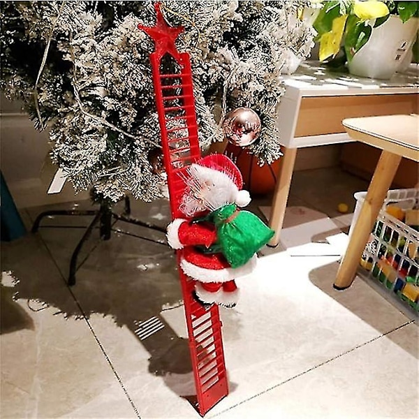Tomte som klättrar på röd stege Elektrisk Tomte som klättrar på rep-stege Dekoration Jul Superklättring