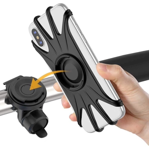 Cykeltelefonholder, aftageligt silikonetelefonstativ til cykel, 360 drejeligt, ansigts- og berørings-id (lille parallel)