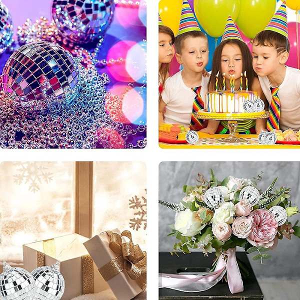 Spegel-Diskokulor Set - Silver Disko Party Dekoration Ljusreflekterande Spegel Julgranskulor Lätt att Hänga Passar för Jul, Bröllop, Familjefest