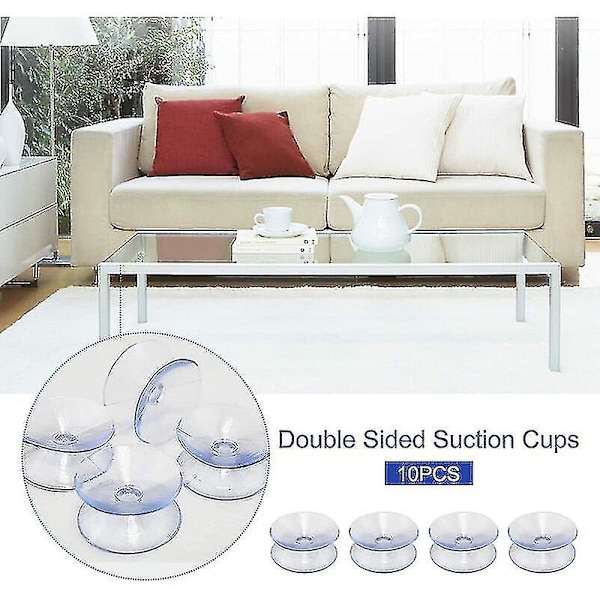 Dobbeltsidige sugekopper kompatible med glassbordplater, 10-pakning krokfrie sugekopper for multifunksjonelle dobbeltsidige sklisikre glass speil (20 mm)