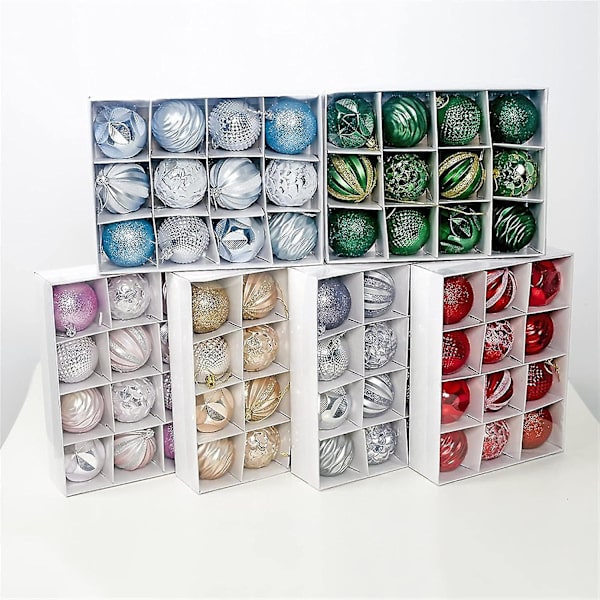 Paket med 12 st Julgranspynt Juldekorationer Presenter Dekorationskulor 6cm 12 Förpackade PVC Chr