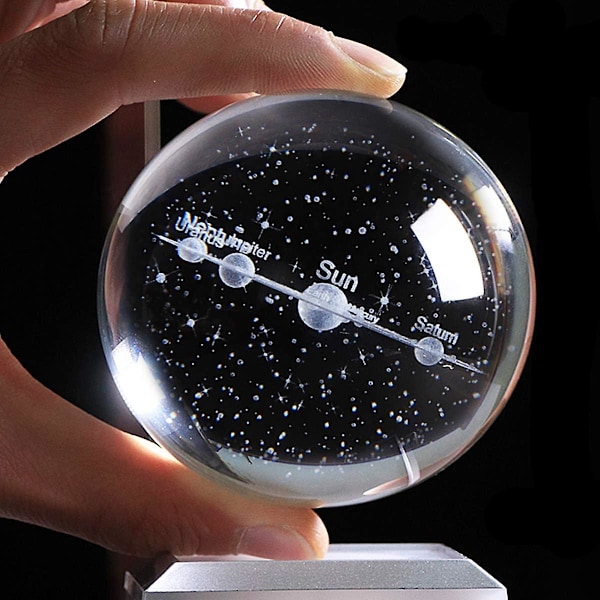 Vacker Present 3D Solsystem Planeter Modell Globus Med LED-Bas Hem Dekorativ Prydnad Astronomi Gåvor Julpresent (Silver Bas)