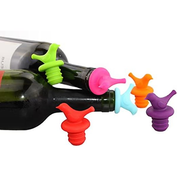 Vinflaskepropp, silikonvinpropp, søt, dekorativ, assorterte farger, sett med 6
