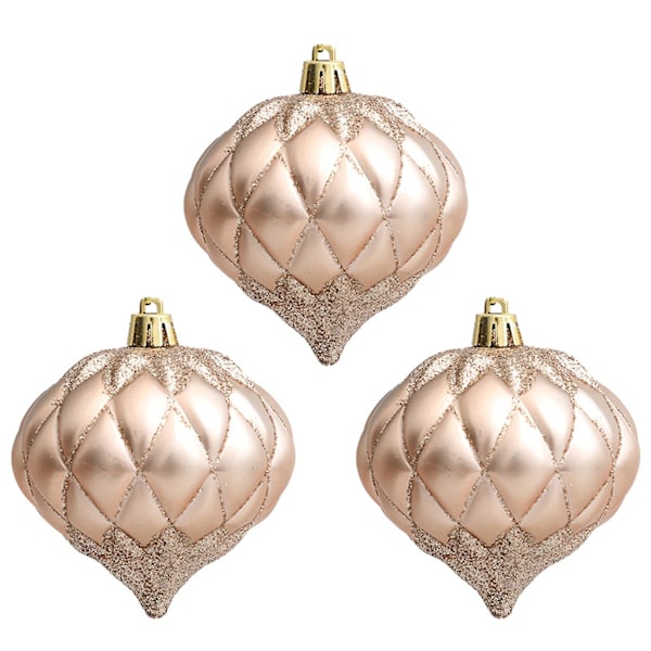 3 st/ask Julkula-Lökdesign Fint Strukturerad Juldekoration Plast Julhängande Trädpynt Set Hemtillbehör (Champagne Guld)