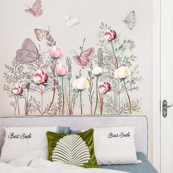 En uppsättning blommiga fjärilsväggdekaler kreativa vackra väggdekaler för vardagsrum sovrum kontor kök