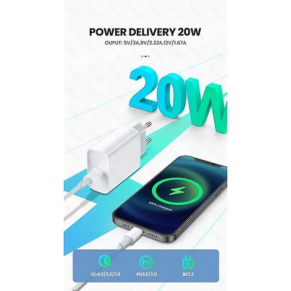 PD 20W USB C-laddare för APPLE iPhone 12 13 11 14 Pro Max Plus Mini Snabbladdning XR X XS SE USB Typ C-kabel för iPhone-laddare EU-laddare och kabel