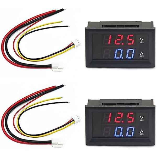 2 stk LED Voltmeter Ammeter, Rød og Blå Detektor Spenning Ammeter Panel Amp Voltmeter, DC 0-100V 10A for Ammeter Ammeter Volt Amp Gauge Panel