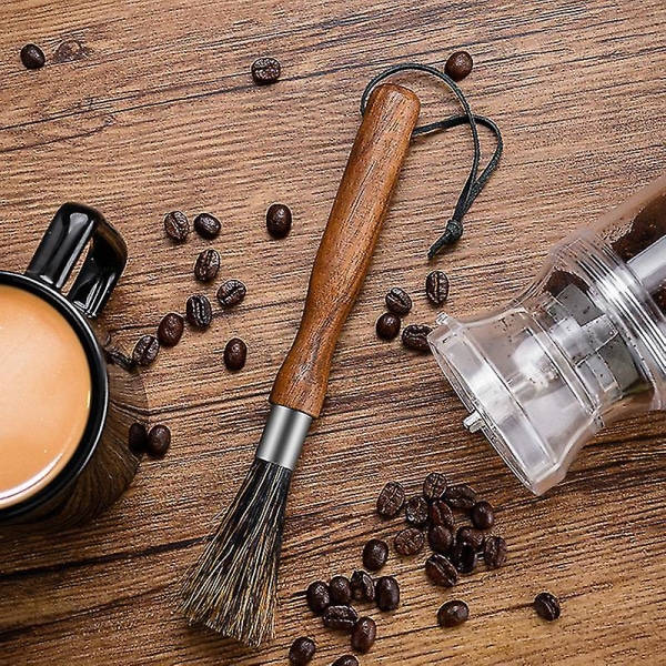 1 st kaffekvarn rengöringsborste galtborst valnötshandtag med rem