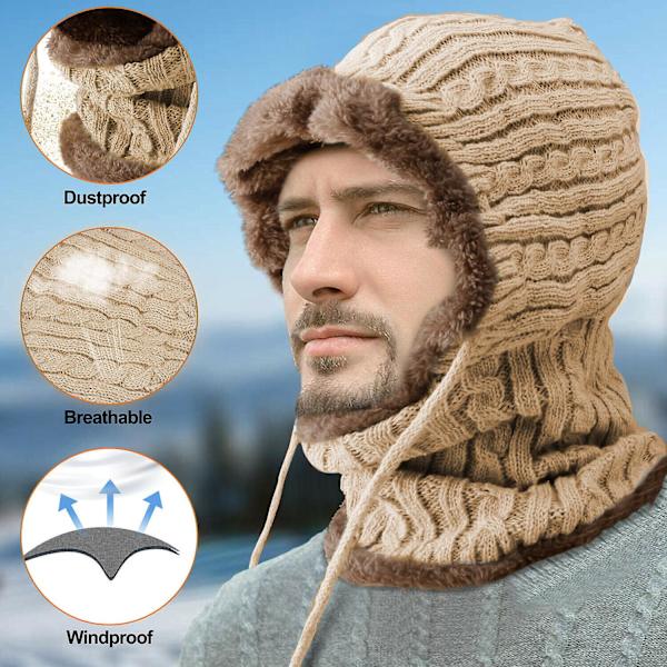 Ensfarvet hue plus fløjl varm hals én sweater hue udendørs fritid ørebeskytter hoved strikket hue