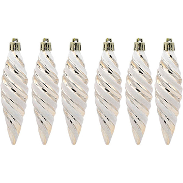 Set med 6 julgranspynt, Julgranspynt, Tillbehör, Målade Spiraltrådar, Julgranskulor, (6 Champagne)