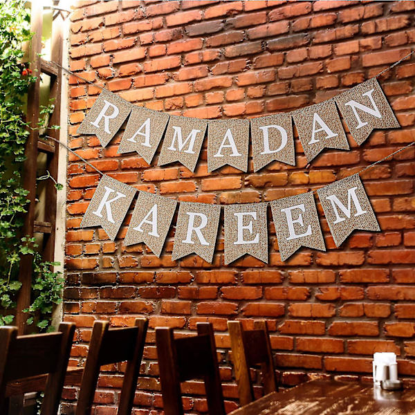 Ramadan Kareem Bunting Banner Eid Feiring Hengende Banner Burlap Bunting Dekorasjon