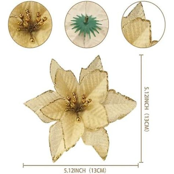 Julklappsprydnader Rea 12-pack Guld Julglitter Julstjärna Konstgjorda Blommor Julgranspynt
