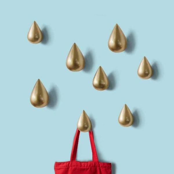 Set med 2 Creative Teardrop klädkrokar Väggdekor Modern Dekor, 7,5 X 4,8 / Guld