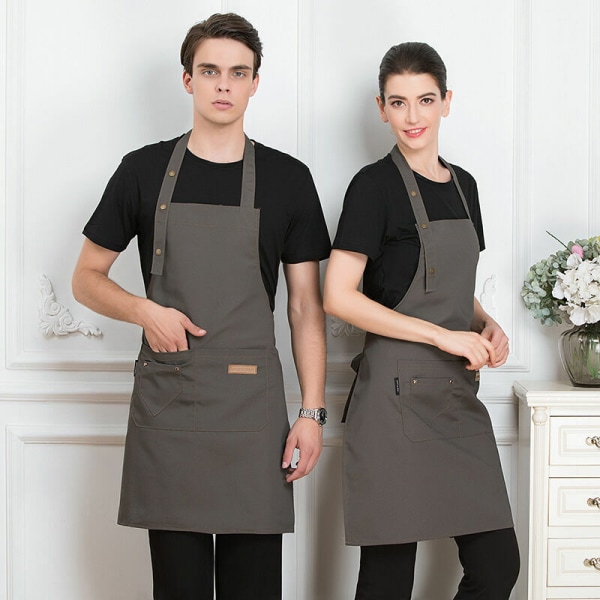 Förkläde, vattentätt köksförkläde med fickor, FRJusterbart matlagningsförkläde, grillförkläde, haklappsförkläde, matförkläde av professionell kvalitet, 67 x 72 cm (grå)