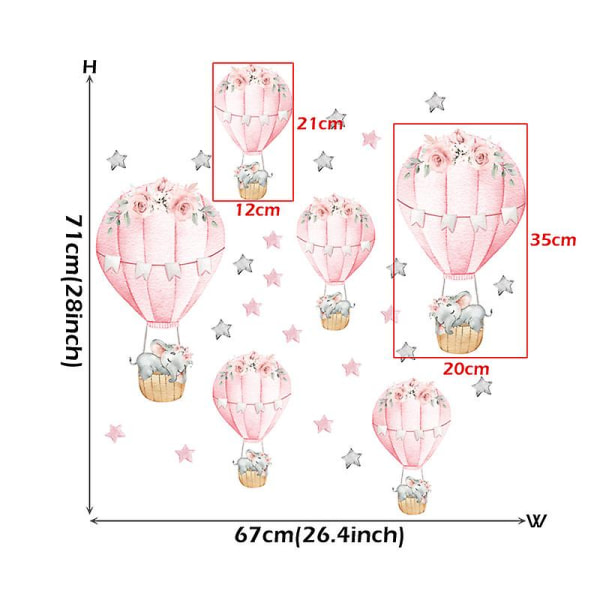 Et sett med elefant varmluftsballong veggklistremerker, veggklistremer veggdekorasjon for stue soverom kontor