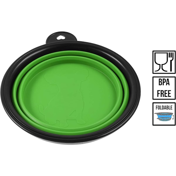 Hopfällbar silikonskål för hundar och katter - Grön - 1000 ml - 60014771