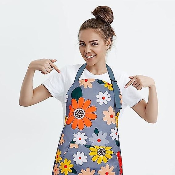 Kjøkkenforkle Justerbart Vanntett Forkle med Lomme, Blomsterforkle for Kvinner Menn, Kokk Polyester Forkle for Grill, Matlaging, Hagearbeid, Restaurant,