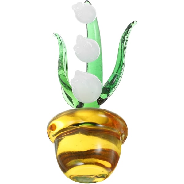 Håndblåst blomsterfigur i glass Mini Lily of the Valley-statue Krystallblomster ornament kunst glassskulptur