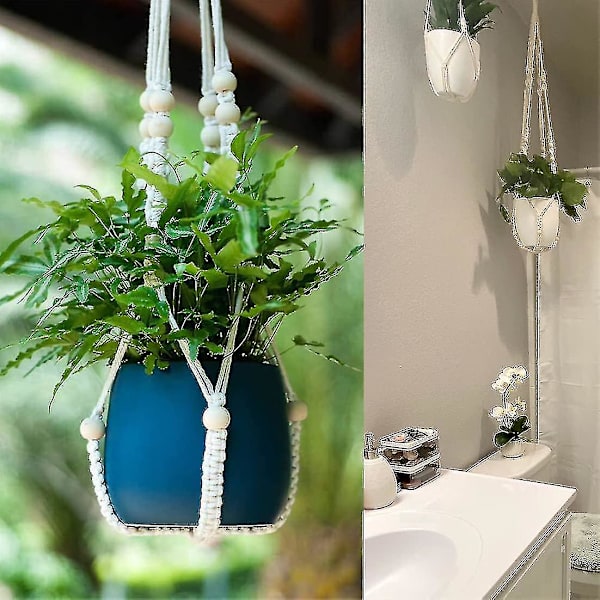 2 st Macrame Vägghängande Planthållare Växt Hängare Macrame Fläta Vägg Hängande Planthållare Bomullsrep Med Pärla Blomkruka