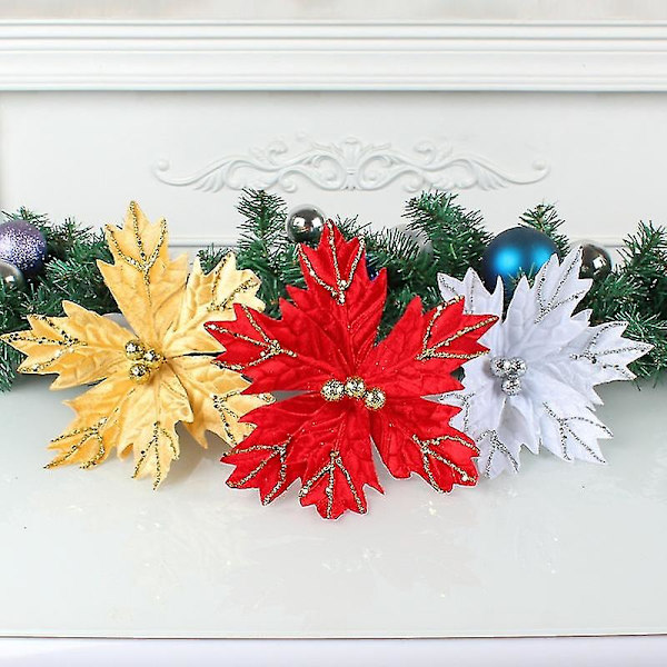 3 st Glitter julgransdekorationer med stjälk Julblommor DIY simulering blomdekoration