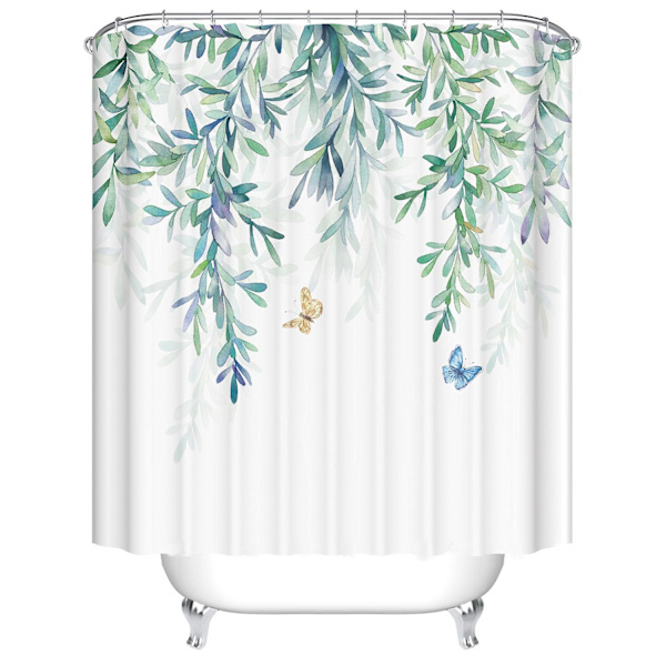 Vattentät duschdraperi, maskintvättbar, snabbtorkande, 180x180cm för badkar eller badrum, fjärilväxtmönster