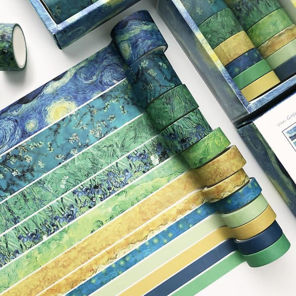 12 ruller tapesæt, dekorativt selvklæbende tape, gør-det-selv-papirtape, samling til håndværkere, pyntejournaler, kort og scrapbog (Van Gogh)