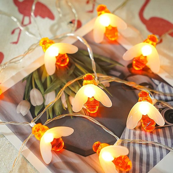 Honungsbi-Fairy String Lights - 3m 20 LED Djur String Lights 3AA / USB-kontakt, Simulerad Bi Dekorationsbelysning för Inomhus och Utomhus Bröllop Fest Trädgård