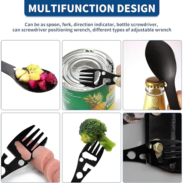 Multifunktionel rustfrit stål gaffel ske 9 i 1 flaskeåbner til camping rejse rygsækrejse vandreture udendørs aktiviteter