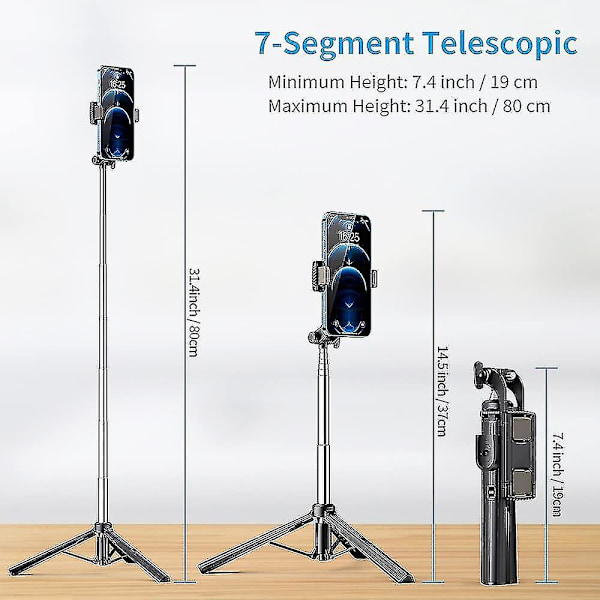 Selfie-tikku Tripod Bluetooth-kaukosäätimellä. 3-in-1 Langaton 360° Kierto Selfie