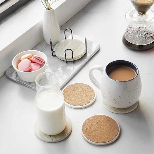 Underlägg - Underlägg Set om 6 - Marmorunderlägg Keramik - Underlägg med hållare och korkbas, för kvinnor män för olika koppar